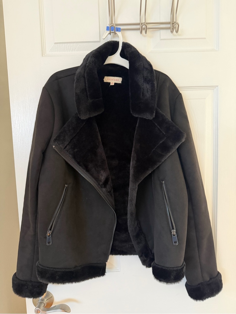 Solitaire Black Faux Shearling Bomber Jacket